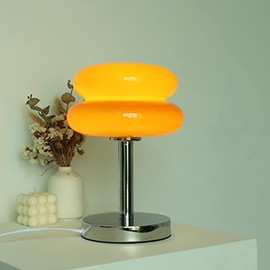 Meefad Contemporary Glass Table Lamp, Cute Bedside Lamp, Girl's Elegant Night Light for Bedroom Nightstand in Orange