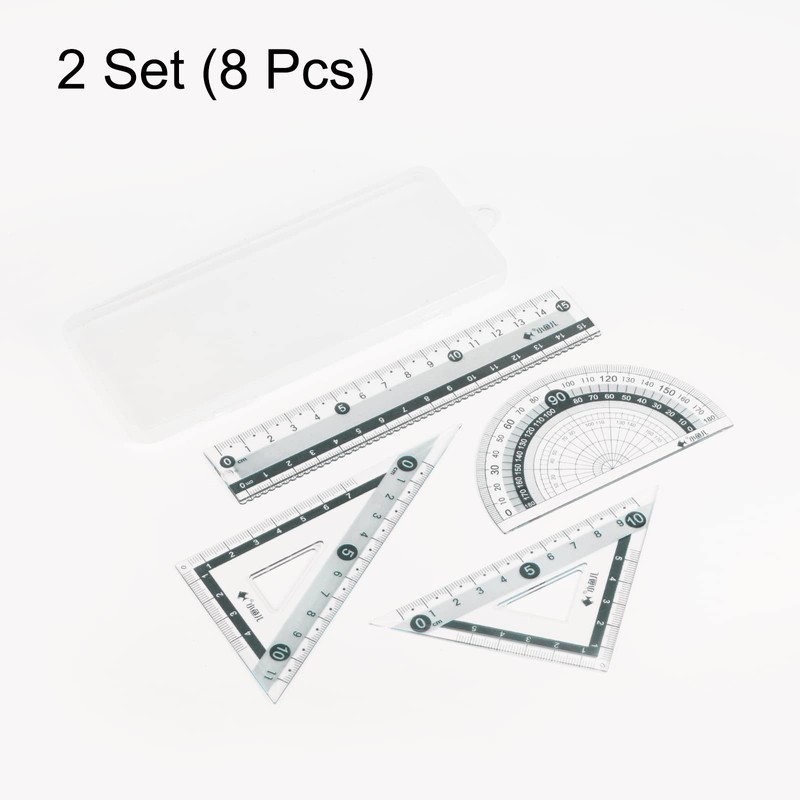 HARFINGTON 8piece Ruler Set 15cm Straight Ruler Protractor Triangle Measuring