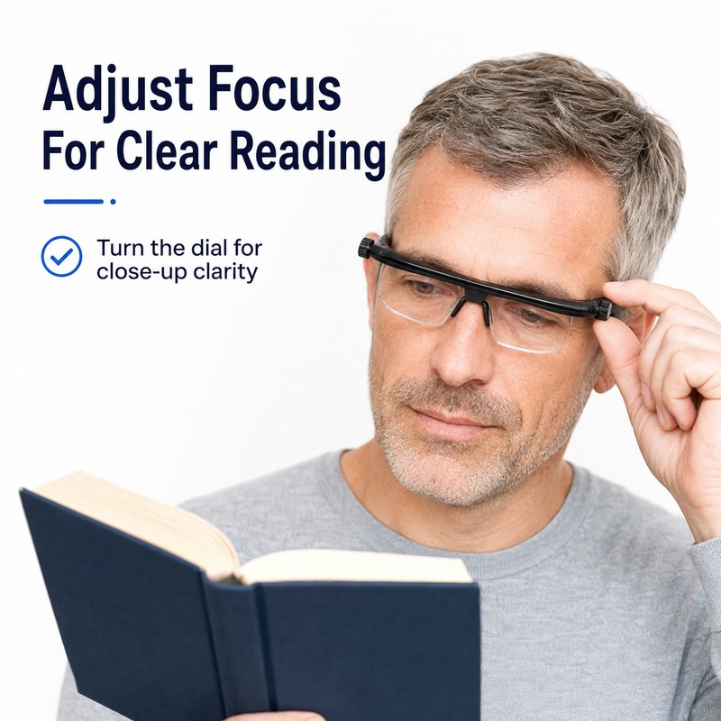 Adjustable Reading Glasses with Variable Focus Lens – +3D to