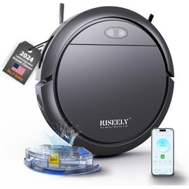 Kiseely Robot Vacuum Cleaner with Mop, 4000Pa Robotic Vacuum with Self-Charging, App Control, Adjustable Suction Power Robotic Vacuum for Hard Floor, Pet Hair and Low-Piled Carpet (Black U18)