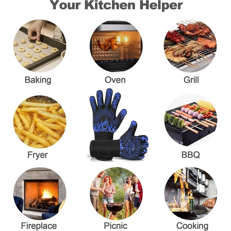 Extra Long 14-Inch BBQ Gloves - Comfortable Heat Resistant Silicone