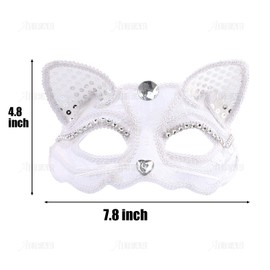 AUEAR AUEAR, Cat Masquerade Mask Luxury Sexy with Beads Decoration Fox Venice Style Half Face Ball Women's Costume (Black & White, 2 Pack)