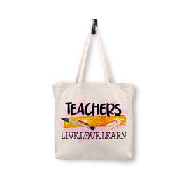 Vixar Teacher Tote shoping bag, Techer gift, End of year, Holiday (Teacher Live, Love)