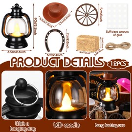 Ferraycle 60 Pcs Cowboy Theme Party Decoration Western Party Decor Rodeo Table Centerpieces Rustic Mini Cowboy Hat Lantern Horseshoe Wagon Wheel Hay Bales for Adult Cowgirl Country Party (Multicolour)