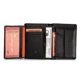 Josephine Osthoff Men's Large Leather Wallet with RFID Wallet Credit Card Holder Small Purse Women's Slim Coin Purse with Coin Compartment (924), black, coin purse