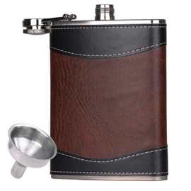 Premium Leather Hip Flask 8 oz with Funnel Stainless Steel Liqour Flask