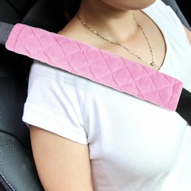 Amooca Soft Automotive Seat Belt Cover Seatbelt Shoulder Pad Neck Protector Cushions Universal Fit SUV Trucks Backpack 2 PCS Pink 10.2in
