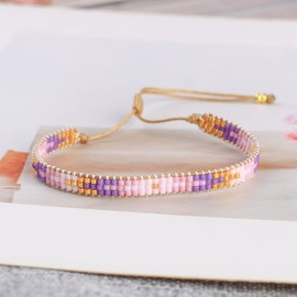 KELITCH Rainbow Color Beaded Bracelets Splicing Shape Strand Bracelets Friendship Women Bangles Jewelry (Purple 16E)