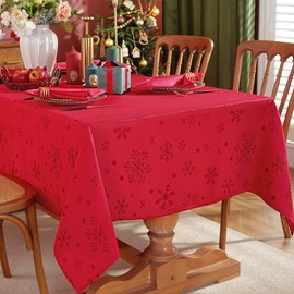 MATIRUG Rectangle Christmas Tablecloth 60x102 Inch,Waterproof Wrinkle Free Red Snowflake Jacquard Fabric Table Cloth for Xmas Winter Holiday New Year