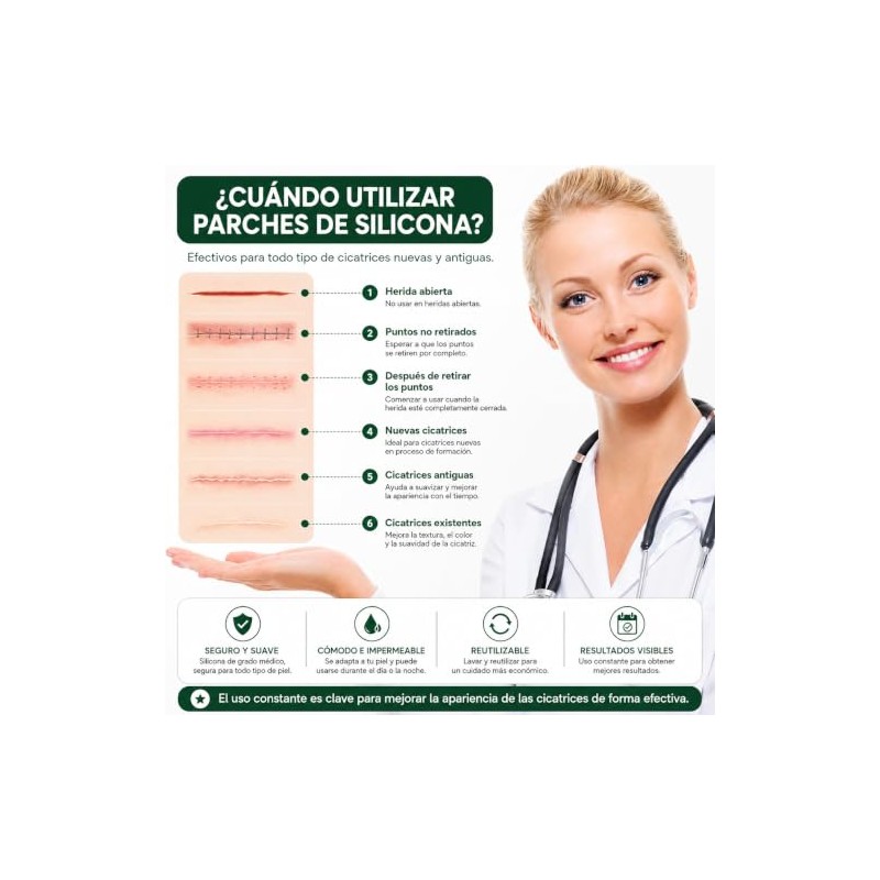 Parches Silicona Cicatrices Rollo Reutilizable Recortable Flexible Cómodo Grado Médico