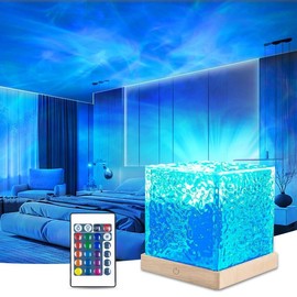 LED Water Ripple Aurora Projector Night Light, USB Powered 16-color Changing LED Night Light, Decorative Light for Living Room Home Bedroom Decor