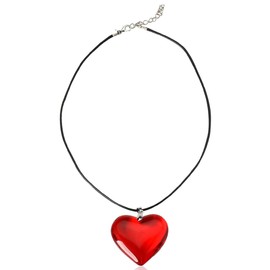 Big Red Heart Pendant Necklace for Women Solid Glass Chunky Puffy Heart Choker Necklace for Girls Adjustable Black Velvet Chain Y2k Necklace Accessories Jewelry