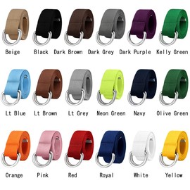 Canvas Web Belt Metal Double D Ring Buckle for Men Women Casual Cloth Military Style Belt 1 1/2" Wide Black Large