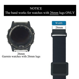 26mm Elastic Armband or Ankle Band for Compatible with Garmin Fenix 7X Sapphire Solar, Fenix 6X Pro/Sapphire, Fenix 5X/5X Plus, Fenix 3/3 HR, Elastic Armband or Ankle Band for Men and Women, Black