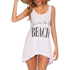 Ekouaer Women's Beach Dress Summer Beach Tunic Short Bikini Cover Up Swimwear Beach Shirt Sleeveless Beach Poncho, S-2XL, A-White