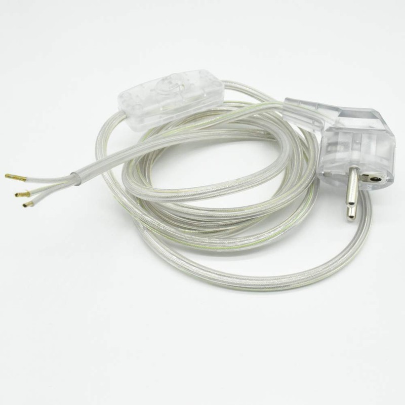 Transparent Cable 2 m with Earthing Contact Plug & Toggle