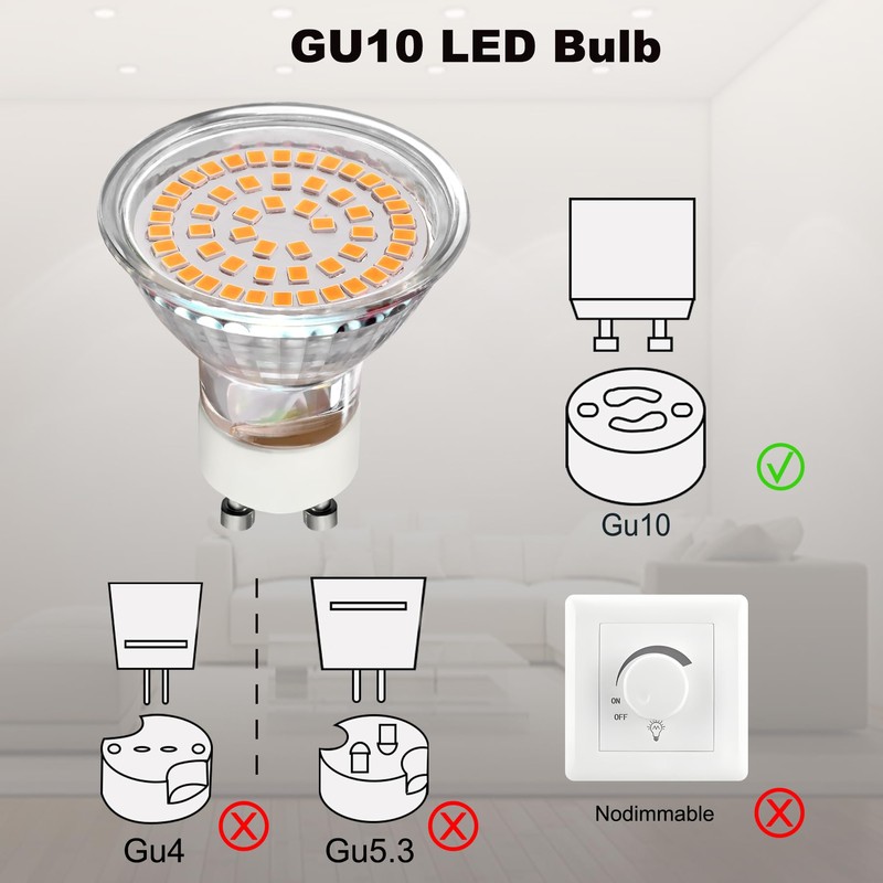 CQTLED GU10 LED Light Bulbs 5W,Warm White 2700K, 500LM,110-220V,120°Wide Angle,Replaces