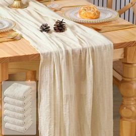 GARENY 6 Pack 10 Ft Cheesecloth Table Runner 120 Inches Long Boho Ivory Cream White Cheese Cloth Table Runner for Baby Shower Decorations Wedding Decor Holiday Party Centerpiece Table Decorations