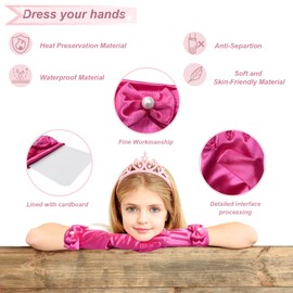 6 Pairs Little Girls Gloves, Satin Gloves for Princess Costume or Wedding, Formal Bows Glove for Age 3-8