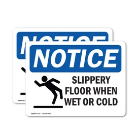 (2 Pack) Slippery Floor When Wet Or Cold Sign With Symbol OSHA Notice Sign 5 Inch X 3.5 Inch Vinyl Label Decal Sticker Weather Resistant, UV Protected for Workplace, Construction Site, Made in the USA