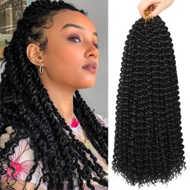 Ubeleco Passion Twist Hair,18 Inch Water Wave Crochet Hair 6 Packs Black Passion Twists Crochet Hair for Women Long Bohemian Synthetic Curly Braiding Hair Extension(6pcs,#1)