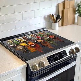 Colourful Various Herbs Electric Stove Top Cover Protector,Spices Glass Flat Top Stove Mat,Heat-Resistant Oven Induction Cooktop Mat for Ceramic Countertop Mats Dish Drying Mat