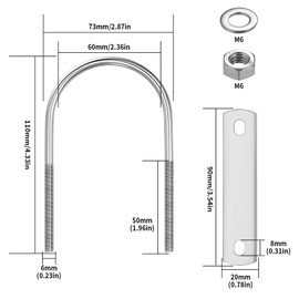 Stainless Steel Tie Down U Bolts, Metal Round U Shape Bolts with Hex Nuts, Plates, Washers for Attaching Piping Conduit Cable Tube Trailer Marine Boat Deck (Fillet corner 110x60mm)
