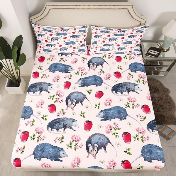 Possum Bed Sheet Set Twin Size Cute Opossum Animal Bedding