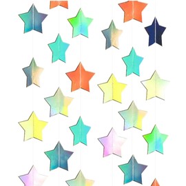 2PCS Reflective Star Paper Garland 10CM*4M,Sparkling Star Bunting Banner,Star Hanging Decoration,Star Party Garland,Star Garland Streamer For Birthday Wedding Banner Backdrop