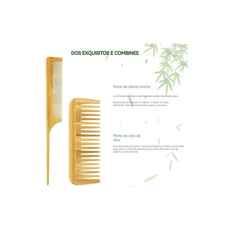 Juego de 4 Cepillos y Peines de Bambú para Cabello