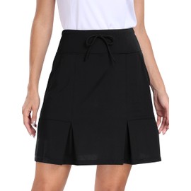 MoFiz Tennis Skort Women's Tennis Skirts High Waist Stretch Golf Skirt Sports Skirt Outdoor Skirt Knee-Length Sports Skirt with Inner Shorts, black