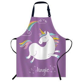 Smooffly Cute Magic Unicorn and Rainbow Apron,Adjustable Neck Bib Apron for Men Women,Suitable for Kitchen Cooking Waitress Chef Apron