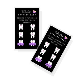 Tooth Gem Loyalty Discount Cards | 50 Pack | Size 2x3.5" inch Business Card | Matches Tooth Gem Aftercare Card | Wallet Sized Black with Purple Design