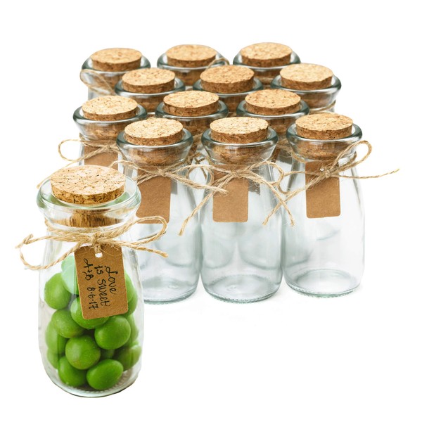 Otis Classic Small Glass Jars with Lids – Set of 12 Mini Glass Bottles with Corks for Halloween Decorations Fall Décor Wedding & Party Favors, Halloween DIY Crafts, Potions, Spices & Candy, 3.4 oz