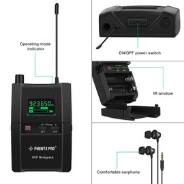 Phenyx Pro PTM-10 Stereo Wireless in Ear Monitor System Bodypack Receiver, Performance with 89 Adjustable Frequencies