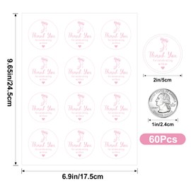 Anwyll Pink Bow Thank You Stickers,60Pcs 2Inch Cute Bowknot Thank You Party Favor Stickers,Self-Adhesive Thanks for Celebrating with Us Sticker,Baby Shower Thank You Sticker for Birthday Wedding Favor
