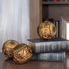 AELS 4" Vintage Decorative Balls Orbs, Set of 3 Decorative Spheres for Bowls and Trays, Antique Dining Table Centerpieces, Home Decor for Living Rooms, Dining Room, Coffee Table, Bronze Gold