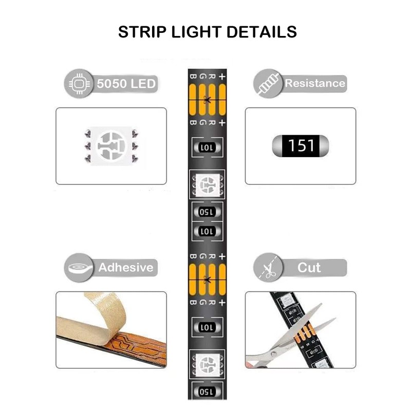 Valletock USB LED Strip with Remote Control, 16 Colours Dimmable,