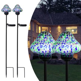 Solar Outdoor Lights Decorative Solar Glass Mushroom Lights Waterproof LED Waterproof Garden Stake Light for Walkway Pathway Lawn Patio Yard Decorations 2 Pack Multi