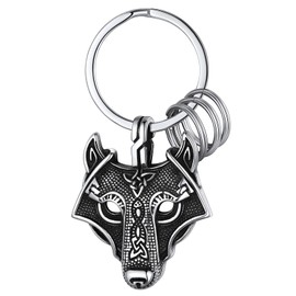 Viking Wolf Keychains for Male Stainless Steel Sturdy Norse Mythology Jewelry