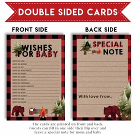 Outdoorsy Red and Black Plaid Lumberjack Baby Wishes Cards 20, 4"x6" - Great Keepsake and Fun Activity for Baby Showers - Wishes for Baby Keepsakes Last Generations - Fill-In, Double-Sided Cards