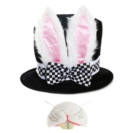 Adults Deluxe Wonderland Rabbit Hat With Large Ears and Attached Bow + Rabbit Nose Perfect for School Book Week + World Book Day Fancy Dress Costume Accessory