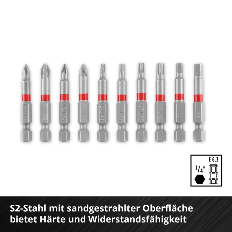 Einhell Bit Set 10 Pieces (50 mm Bits PH/PZ/T/H, Sandblasted