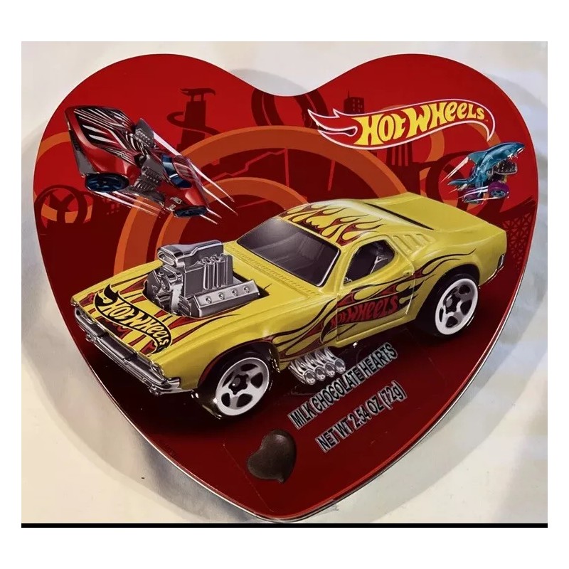 Hot Wheels Valentine Candy Heart Shaped Tin Box Storage 3D