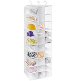 coastal rose Hanging Shoe Closet Organizer, 30 Sections Hanging Closet Organizers and Storage Shelves with 6 Mesh Pockets, Space Saving Shoe Rack Holder Hanger, White