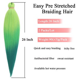 Leeven 2 Packs Pre Stretched Braiding Hair 26 Inch Professional Soft Yaki braiding Hair For Butterfly Braids Hot Water Setting Synthetic Crochet Braids (Light yellow/light green/dark green)
