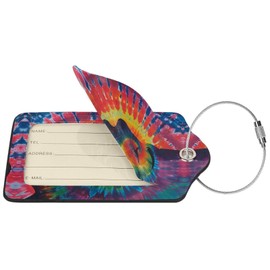 Rainbow Tie Dye 2-Pack Leather Luggage Tag Set, Travel Luggage Tags with Privacy Id Label, Stainless Steel Ring and Address Card for Men and Women Travel