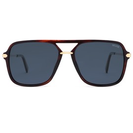 SOJOS Sunglasses for Women & Men, Square, Retro, Polarized Lens, Trendy Aviator, 90s Shades (SJ2229,Drak Red Tortoise Frame/Blue Lens)