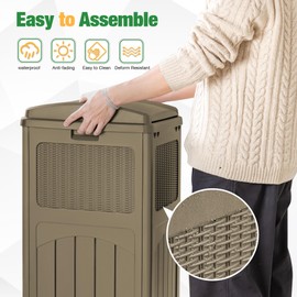 Flamaker 30 Gallon Trash Can, Resin Outdoor Garbage Can with Lid, Waterproof Hideaway Patio Waste Bins for Outside Use (Brown)