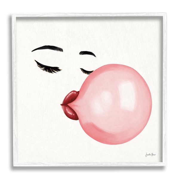 Stupell Industries Glamorous Face Blowing Bubble Gum Bold Lips, Designed